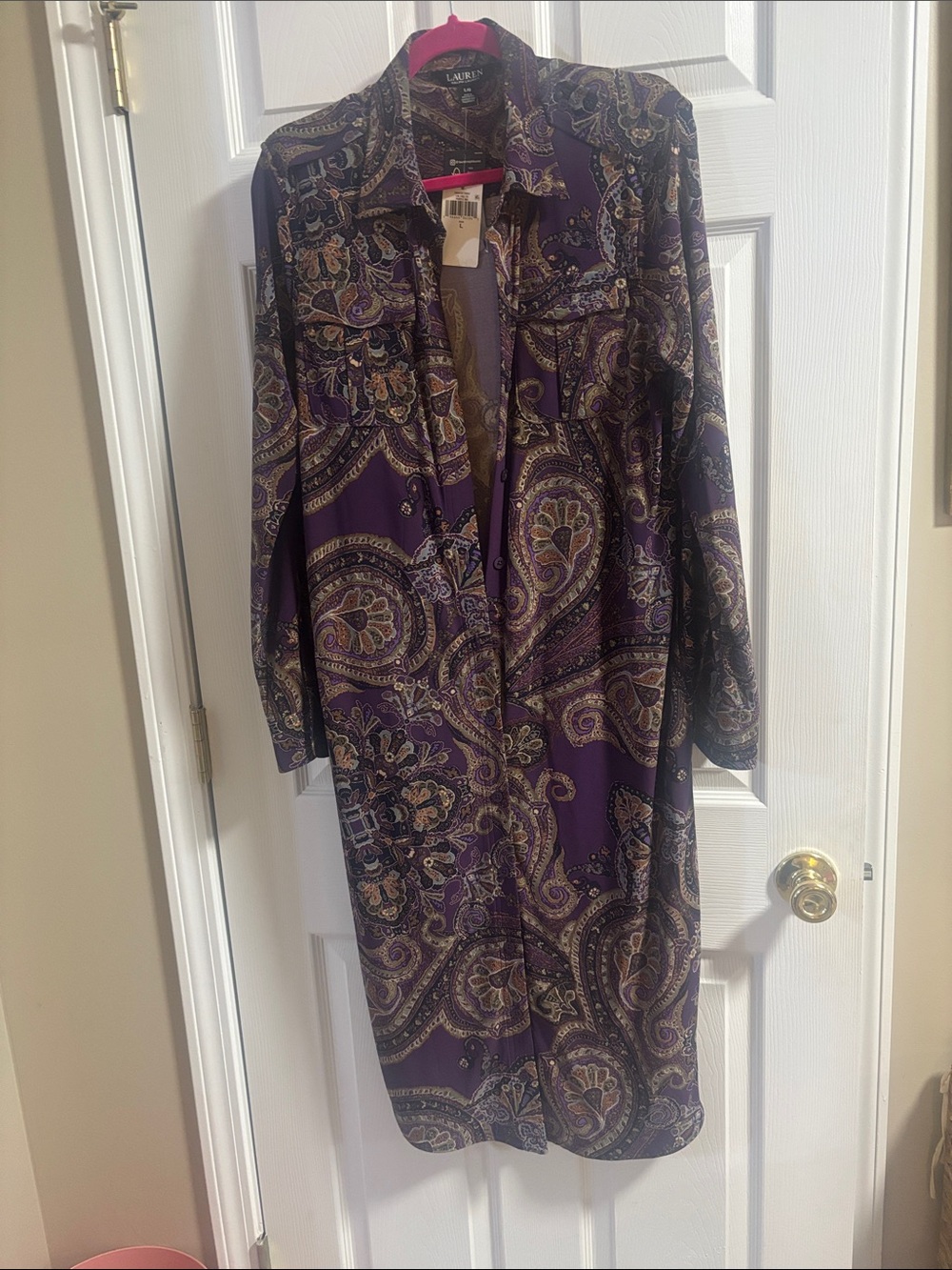 Ralph Lauren Purple Paisley Long Shirt Dress large